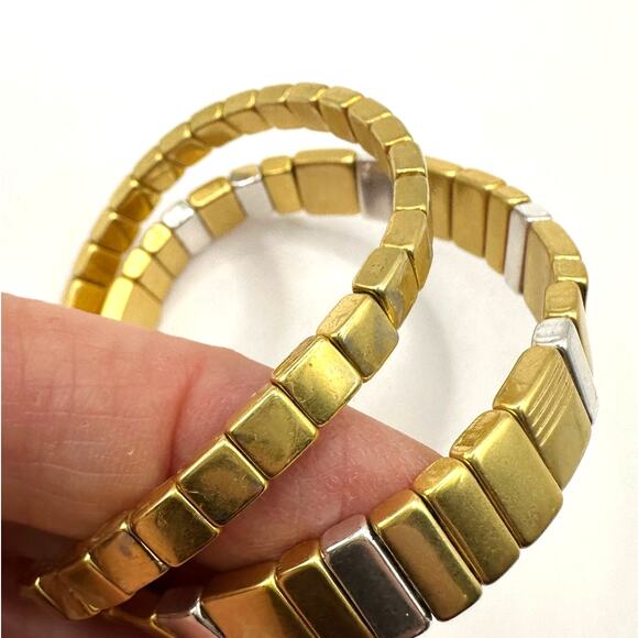Madewell Stretch Bracelet Set of 2 Gold tone Square Beads Casual Jewelry Preppy - Picture 8 of 8